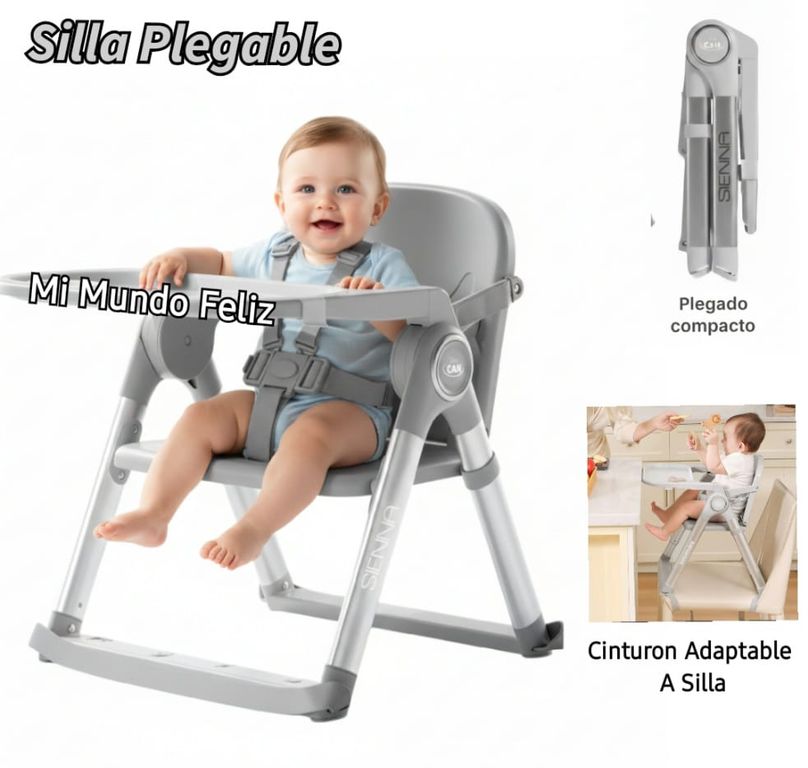 Silla de Comer para Portatil Plegado Compacto Gris