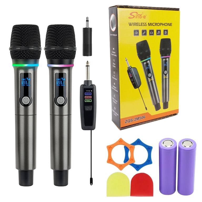 Micrófono Dual Inalámbrico Profesional de Mano para Karaoke y Eventos Recargables