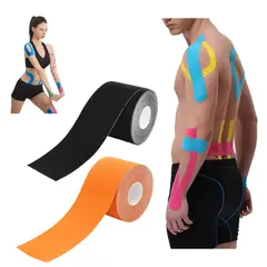 GENERICO - Pack 2 Cintas Kinesiológicas NARANJA Y NEGRO 5m x 5cm Soporte Muscular Deportivo