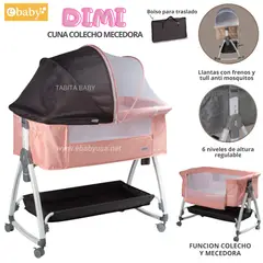 EBABY - Cuna Colecho con Mecedora y Mosquitero DIMI Rosado
