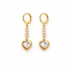 GENERICO - Aretes largos corazón con brillos para mujer fiesta