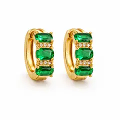 GENERICO - Argollas doradas con piedras verdes para mujer