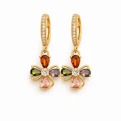 GENERICO - Argollas doradas con flor colgante multicolor para mujer 3 cm