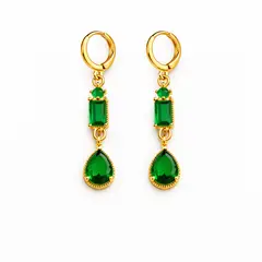 GENERICO - Aretes largos dorados con gotas verdes para mujer