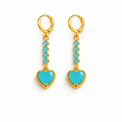GENERICO - Aretes largos con corazón turquesa para mujer