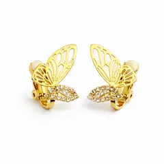 GENERICO - Aretes a presión mariposa dorada con brillo para mujer sin hueco