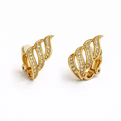 GENERICO - Aretes a presión dorados con diseño de alas y cristales para mujer