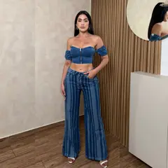 BENCUS JEANS - Pantalón Jean Wide Leg Mujer Rayas