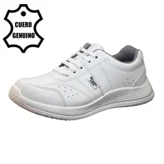 BRUNO KIDS - ZAPATILLA ESCOLAR UNISEX DE CUERO BLANCO PASADOR