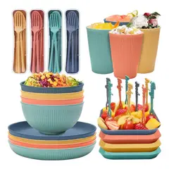 ANYHOGAR - Juego De Cubiertos De Paja Multicolor De 20 Piezas Mezcla De