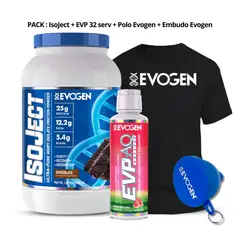 EVOGEN - IsoJect 28 Serv Chocolate + Evp-aq Glicerol 32 serv Watermelon + Polo + Embudo