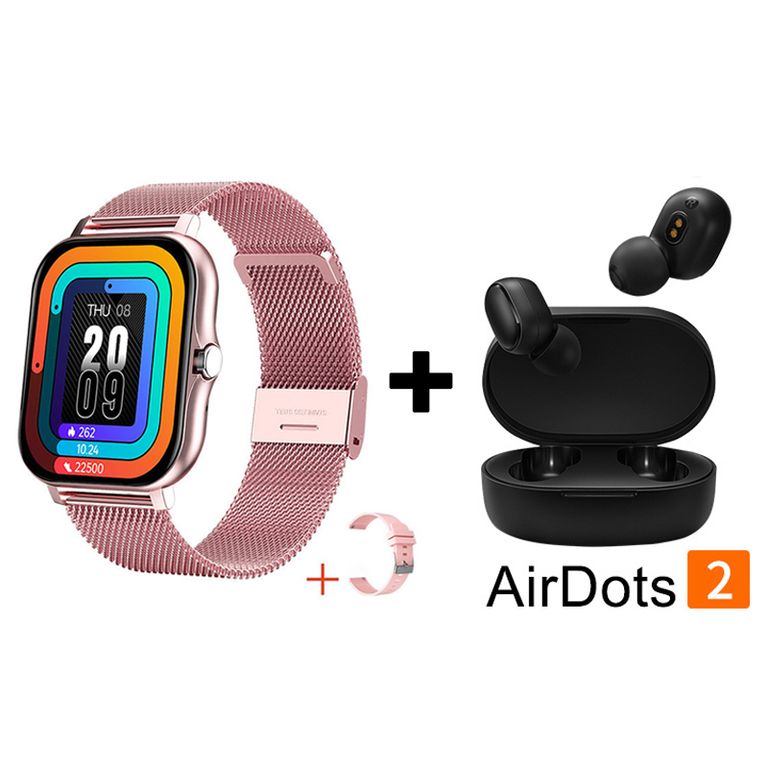 Audífonos Bluetooth Redmi Airdots 2 y Reloj Inteligente Y13 - Rosa