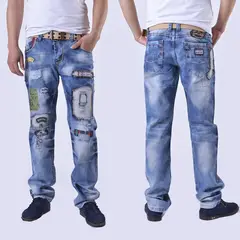 BAALATHKKO5 - Pantalones Hombre Vaqueros Elastic Ripped Bordado