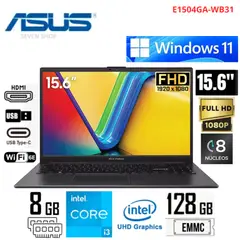 ASUS - VIVOBOOK E1504GA-WB31 Core i3-N305 128GB USF 8GB 15.6" WIN11 BLACK
