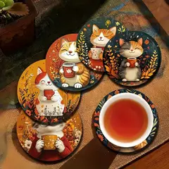 GENERICO - SET POSAVASOS X 6 - GATOS TOMANDO CAFÉ