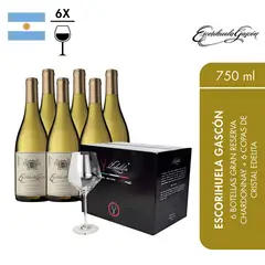 ESCORIHUELA GASCON - Escorihuela Gascón Gran Reserva Chardonnay pack de 6 botellas 750 ml + 6 copas de cristal Edelita
