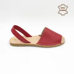 FAR WEST - Sandalias Menorquinas Mujer Cuero Rojo