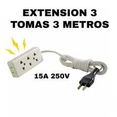 GENERICO - EXTENSIÓN ELÉCTRICA 3 TOMAS 3 METROS 15A 250V