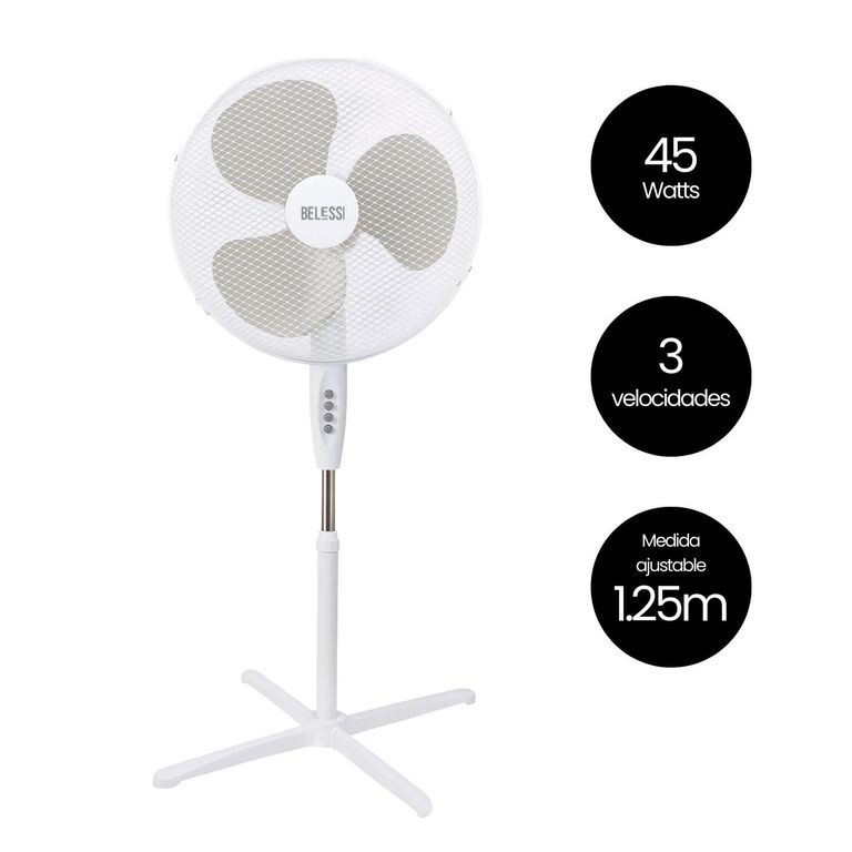 Ventilador Pedestal 16", 45W, 3 velocidades Blanco