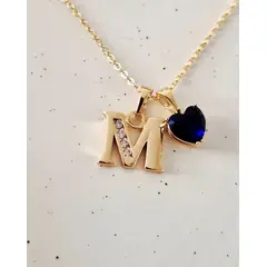 GENERICO - Collar Inicial Letra M y Corazón Azul