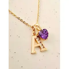 GENERICO - Collar Inicial Letra A y Corazón Colores