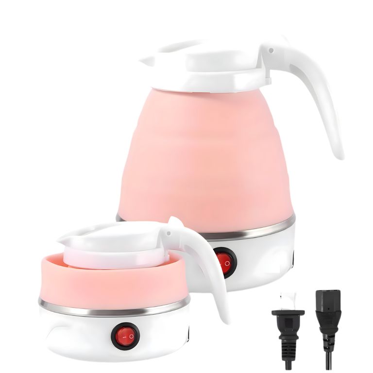 Jarra Eléctrica Hervidora Plegable ROSADO 600ml Para Viajes Camping