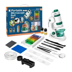 GENERICO - Kit Didáctico Microscopio Portátil Infantil 3 en 1 Zoom hasta 180X - STEAM 6+
