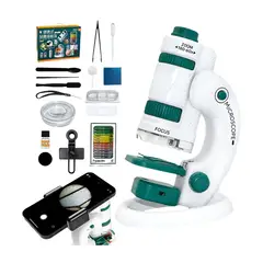 GENERICO - Microscopio Portátil Infantil 3 en 1 Kit STEM Pro - Zoom 180x + 12 Muestras Reales