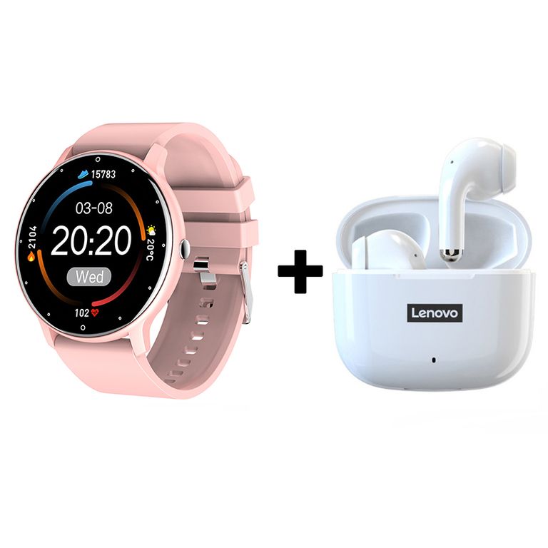Audífonos Bluetooth LP40 PRO y Reloj Inteligente ZL02 - Rosa