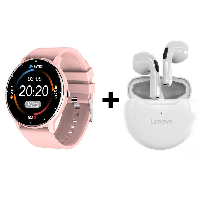 Audífonos Bluetooth HT38 y Reloj Inteligente ZL02 - Rosa
