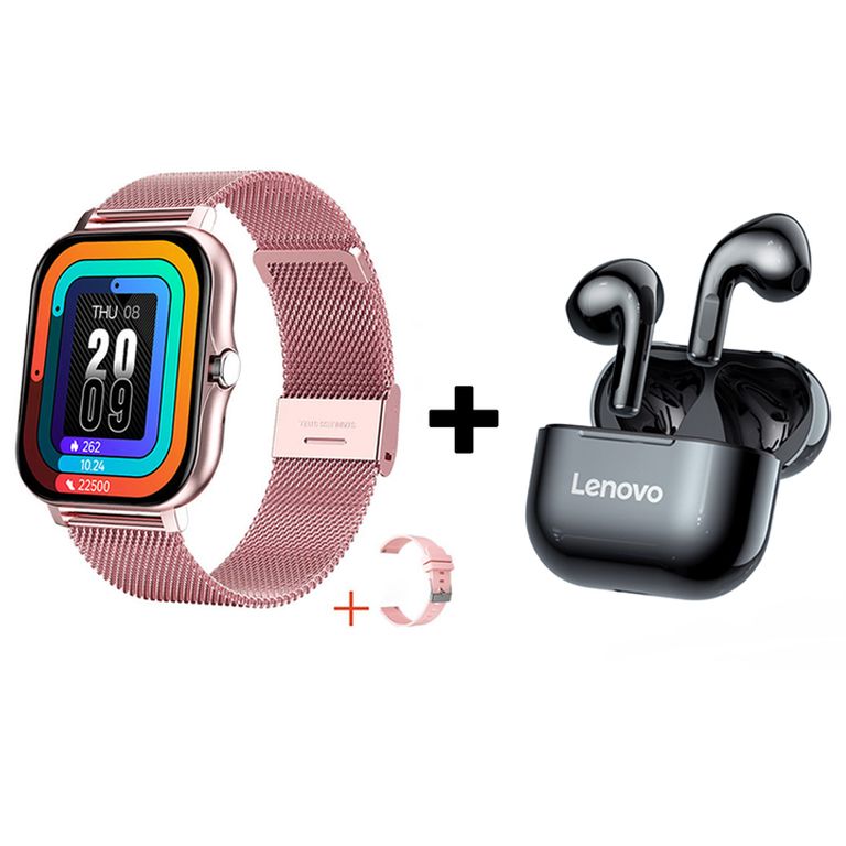 Audífonos Bluetooth LP40 y Reloj Inteligente Y13 - Rosa