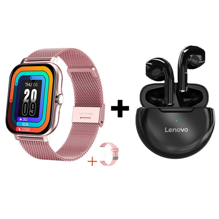 Audífonos Bluetooth HT38 y Reloj Inteligente Y13 - Rosa