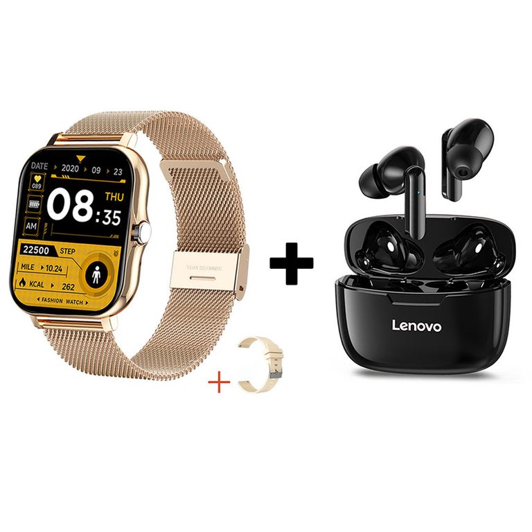 Audífonos Bluetooth XT90 y Reloj Inteligente Y13 - Dorado