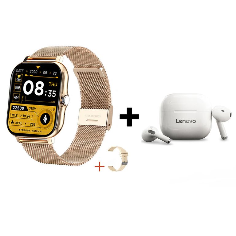 Audífonos Bluetooth LP40 y Reloj Inteligente Y13 - Dorado