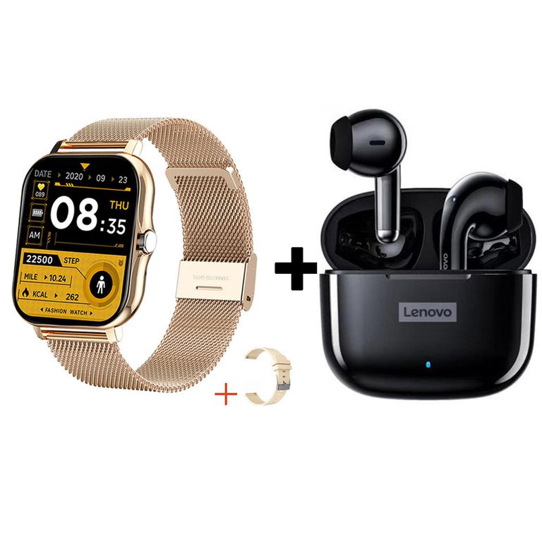 Audífonos Bluetooth LP40 PRO y Reloj Inteligente Y13 - Dorado