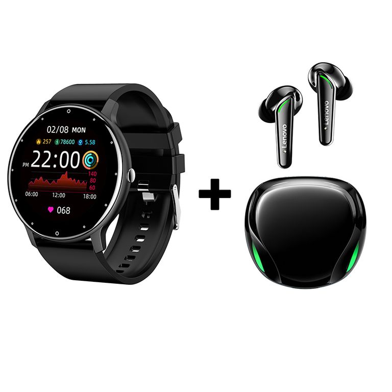Audífonos Bluetooth XT92 y Reloj Inteligente ZL02 - Negro