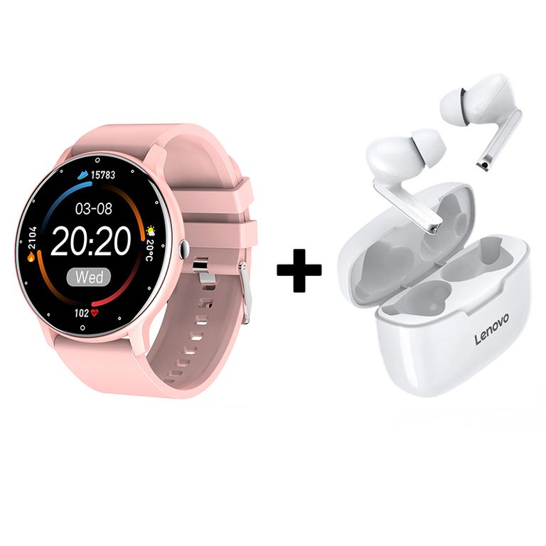 Audífonos Bluetooth XT90 y Reloj Inteligente ZL02 - Rosa