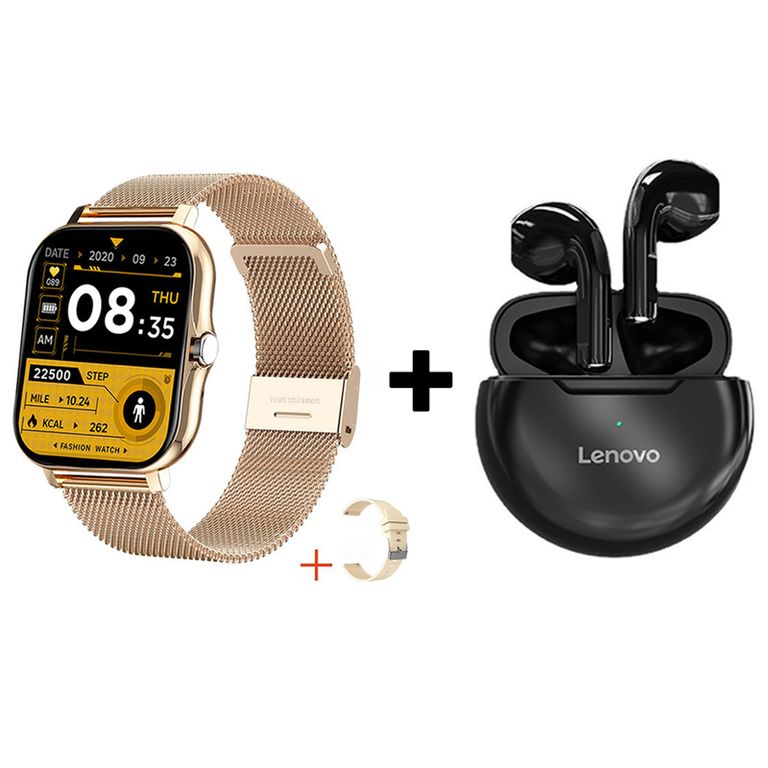 Audífonos Bluetooth HT38 y Reloj Inteligente Y13 - Dorado