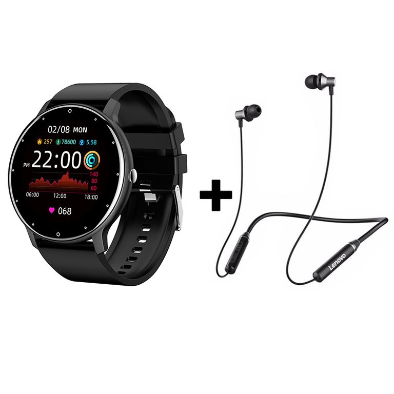 Audífonos Bluetooth HE05 y Reloj Inteligente ZL02 - Negro