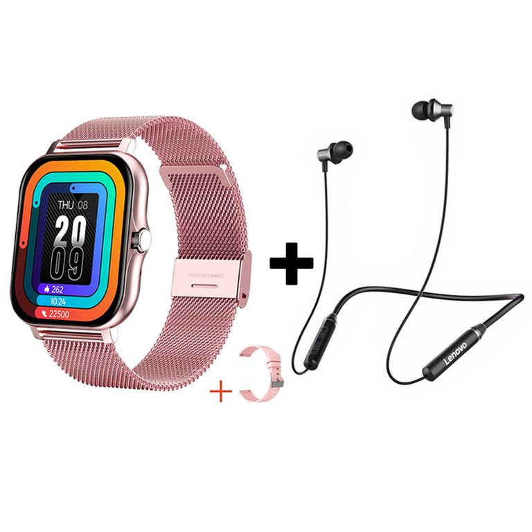 Audífonos Bluetooth HE05 y Reloj Inteligente Y13 - Rosa