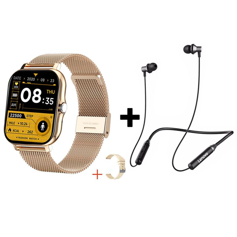 Audífonos Bluetooth HE05 y Reloj Inteligente Y13 - Dorado
