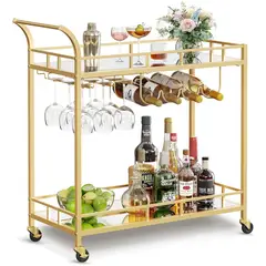 ANYHOGAR - Carro Bar Cocina Organizador Con Asa Ruedas 2 Niveles Acero