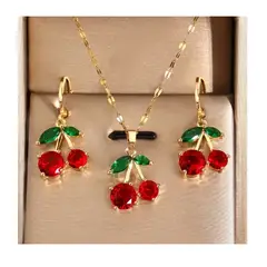 GENERICO - COLLAR Y ARETES PARA NIÑAS CEREZA DULCE