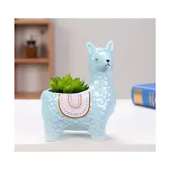 GENERICO - Macetero de Cerámica de Llama Celeste - Modelo Lateral