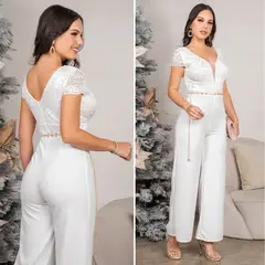 GENERICO - Enterizo Mujer Scuba Grepe con Encaje Guipur