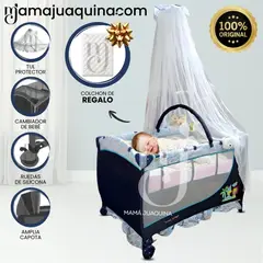 BABY - Cuna Corral de Lujo «ORIANE» con Mecedora Movil Blue