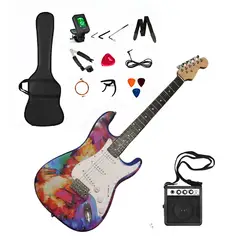 GENERICO - KIT DE GUITARRA ELECTRICA MULTICOLOR SICODELICA CON AMPLIFICADOR