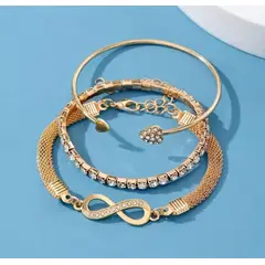 MORITA BAG STORE - SET 3 BRAZALETA Y PULSERA CON DIJE DE INFINITO Y ADORNOS DE PIEDRAS TIPO DIAMANTE