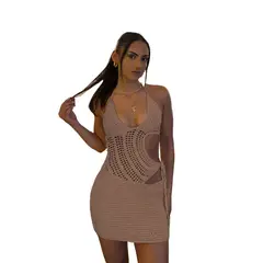 TIOZONEY - Vestido de playa para mujer - Marrón