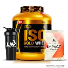 LEVEL PRO - Iso Gold Whey 3 kg Proteina Isolatada - Chocolate + Creatina Myprotein 1 kg + Shaker